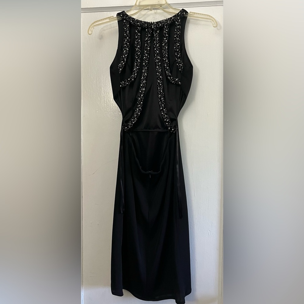 Jovani Black Sculpted Open Back Silver Beaded Cage Evening Dress Size 4 - Picture 4 of 12